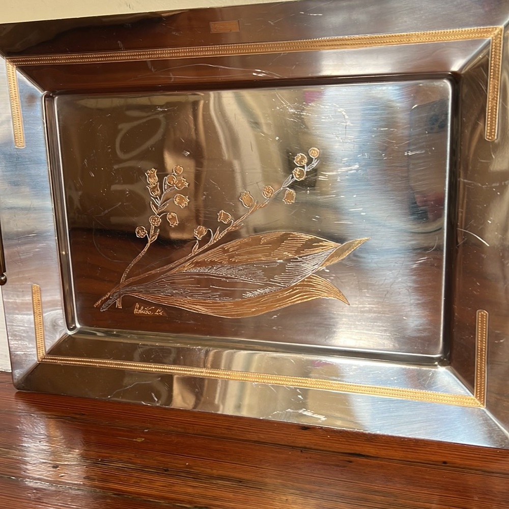 Vintage Elegant Gioiel Oro Tray Designed by Roberto C. Italy 24 K Inox 18/10